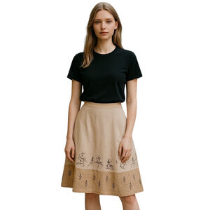 J.Jill Skirt Women 6 Tan Embroidered Floral A Line Midi Linen Boho Cottage Fairy